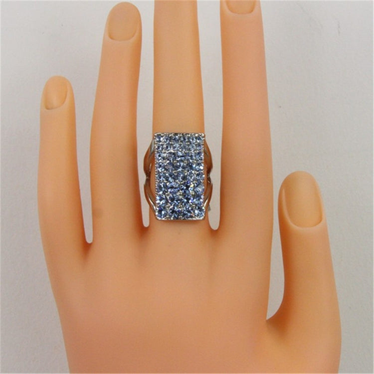 Anello rettangolare placcato in argento con cristallo blu da donna (argento con diamante, USA, misura: 7), Size: 7