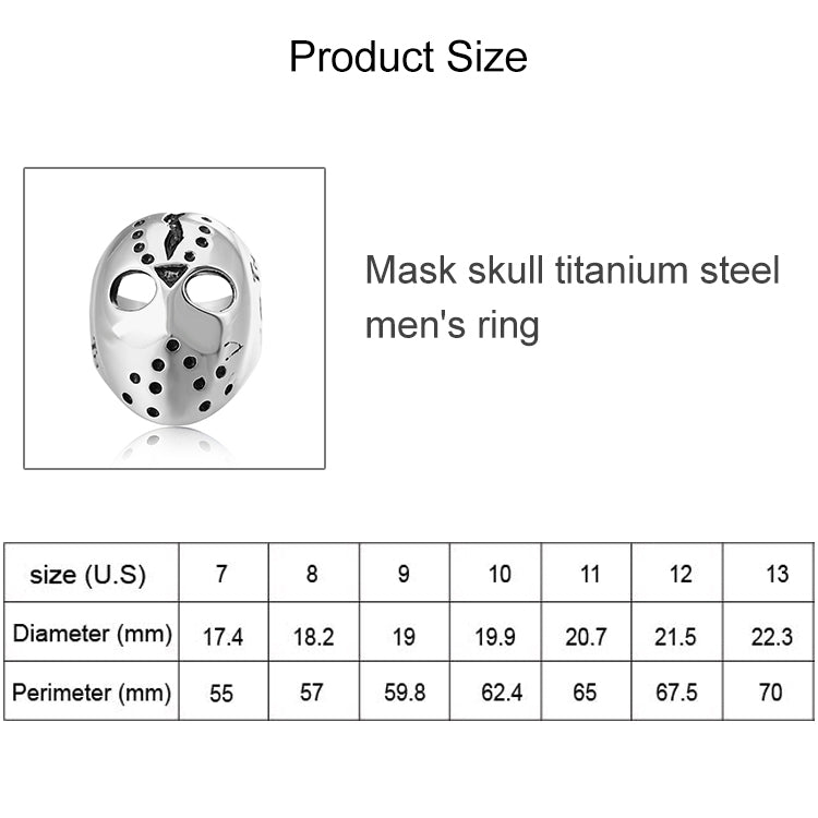 Anello in acciaio al titanio da uomo con maschera punk gotico rock stile Europa e America, misura USA: 7, diametro: 17,4 mm, perimetro: 55 mm, Diameter: 17.4mm