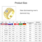 Anello con diamanti da uomo con strass intarsiato in zirconi placcato oro di nuovo stile alla moda, misura: 9, diametro: 18,9 mm, perimetro: 59,5 mm, Diameter: 18.9mm