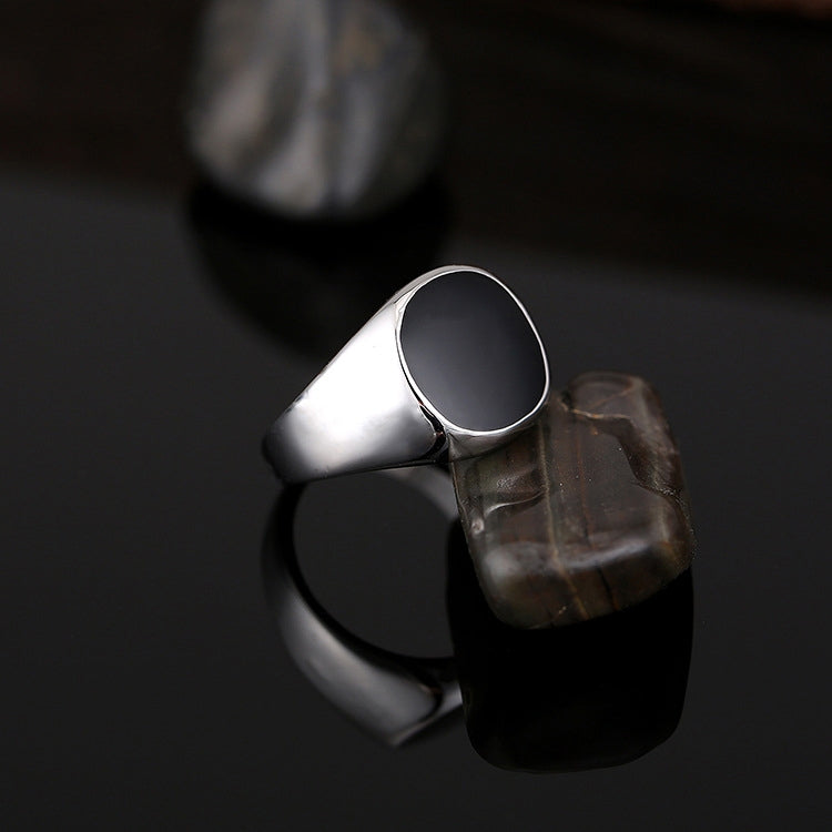Anello stile olio a goccia lucido da uomo in lega classica europea e americana, misura: 10, diametro: 19,9 mm, perimetro: 62,4 mm, 10