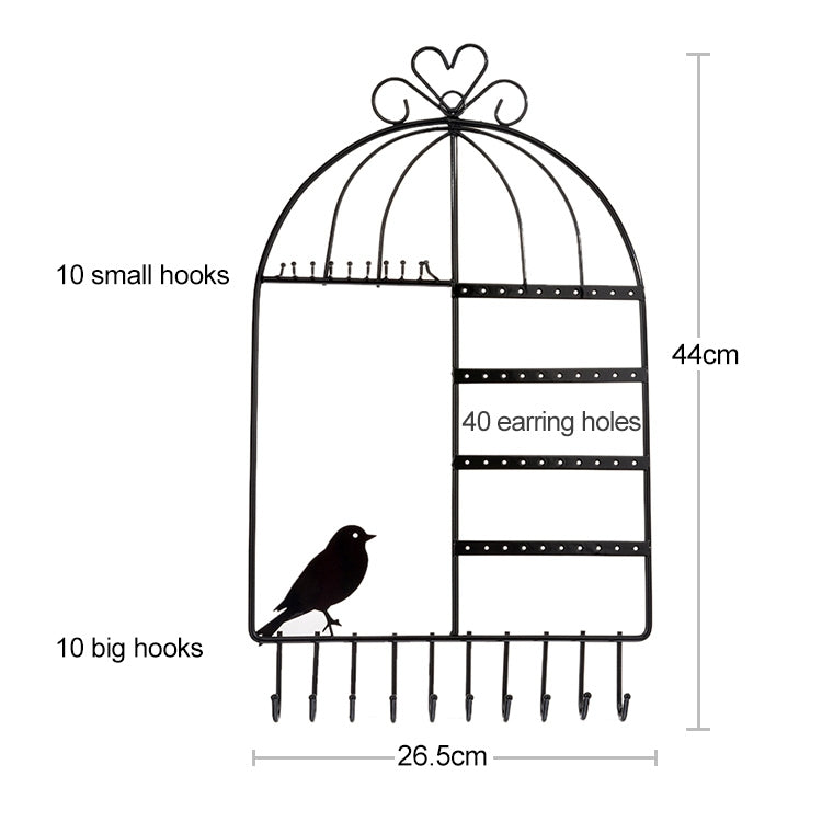 Espositore per gioielli, collana, orecchini, orecchini a bottone, a forma di gabbia per uccelli