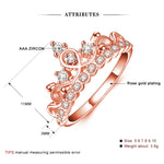 Anello con zirconi placcati in oro rosa a forma di corona della principessa regina, misura USA: 5, diametro: 15,7 mm, perimetro: 49,3 mm, 5