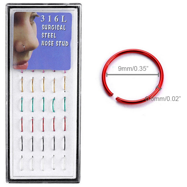 40 anelli per cerchi da naso alla moda in acciaio al titanio con colori misti, misura 0,35 USA, diametro interno: 9 mm, perimetro: 28 mm (colore)