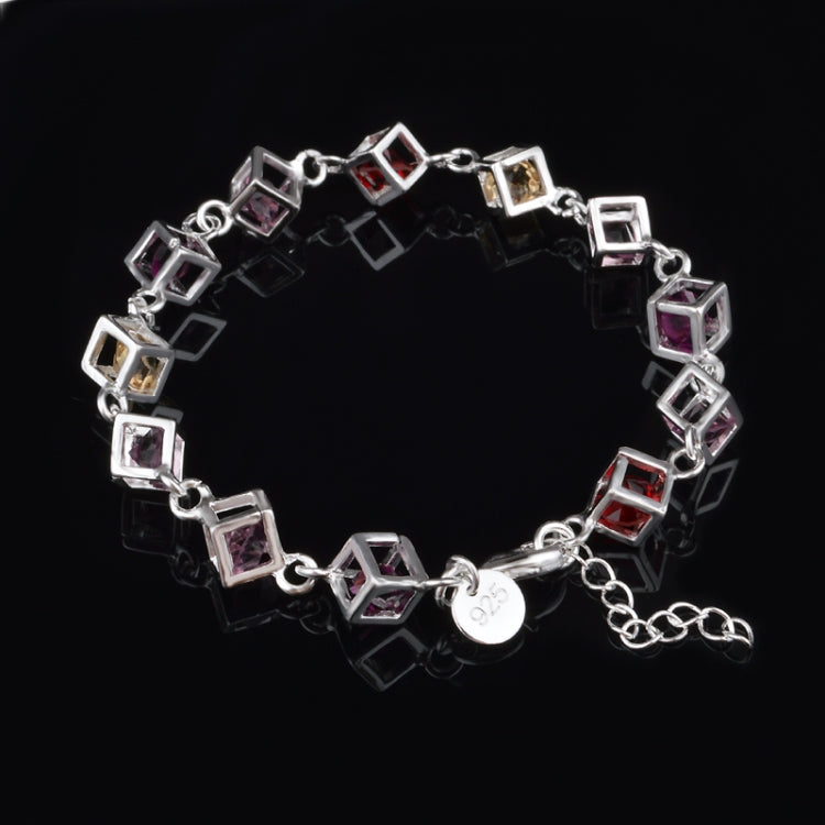 Bracciale in argento moda strass colorato a scacchi vuoti (argento)
