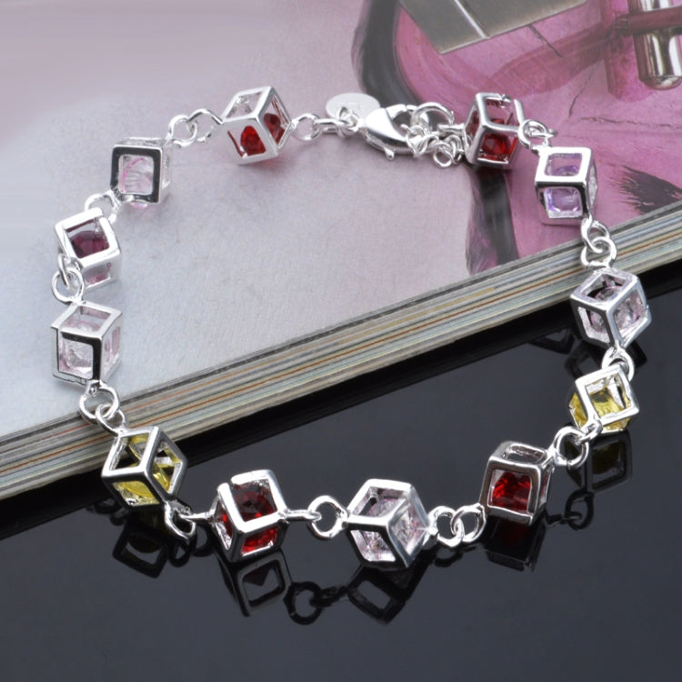 Bracciale in argento moda strass colorato a scacchi vuoti (argento)