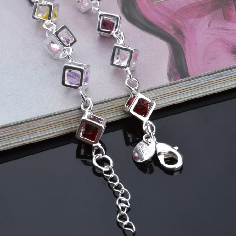 Bracciale in argento moda strass colorato a scacchi vuoti (argento)