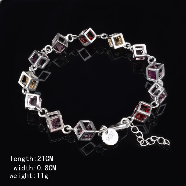 Bracciale in argento moda strass colorato a scacchi vuoti (argento)