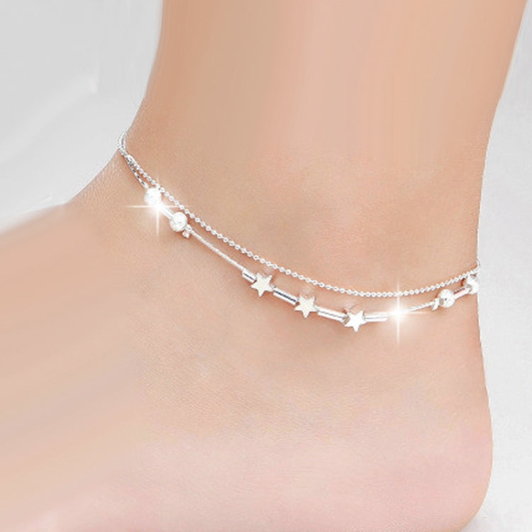 Gioielleria alla moda, doppia polvere, perline e stelle, cavigliere placcate in argento (argento)