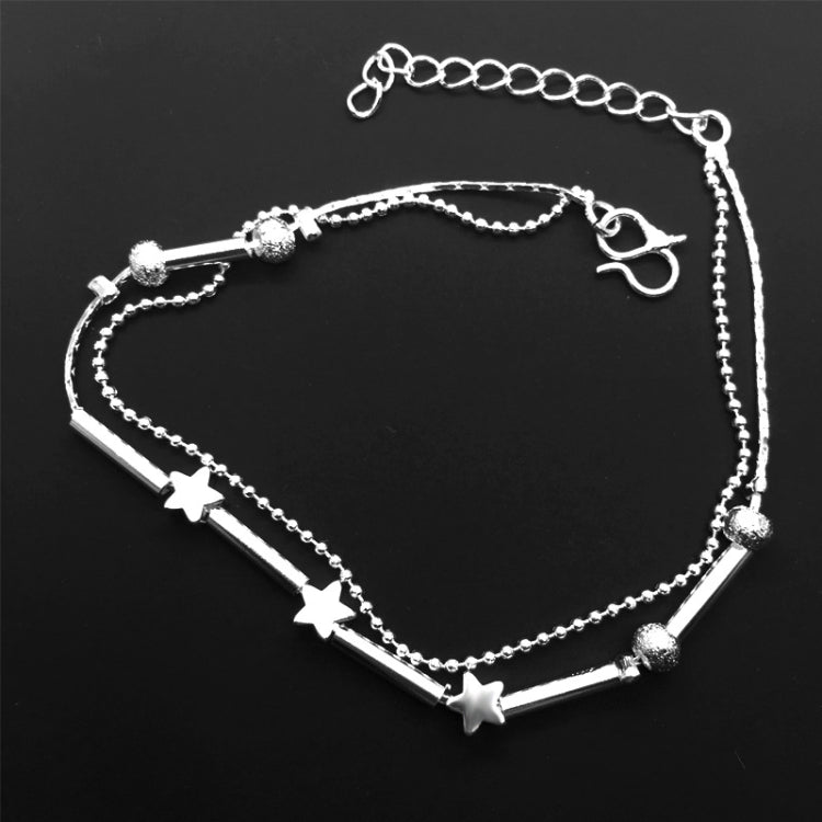 Gioielleria alla moda, doppia polvere, perline e stelle, cavigliere placcate in argento (argento)