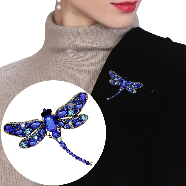 Spilla con strass modello vintage classico a forma di libellula, Peacock Blue, Blue, Red, Rose Red, White