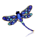 Spilla con strass modello vintage classico a forma di libellula, Peacock Blue, Blue, Red, Rose Red, White