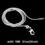 Catena in osso di serpente placcato argento moda personalità da 1 mm (lunghezza argento: 24 pollici), length:24 inch