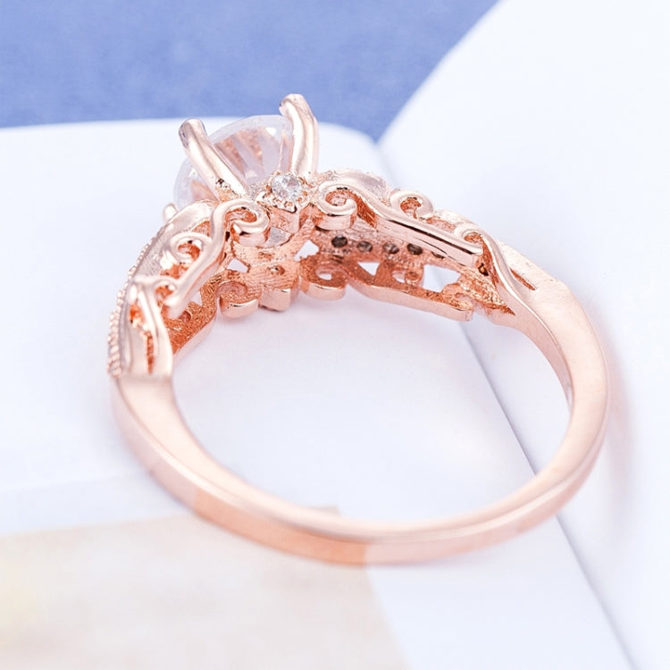 1 paio di anelli di fidanzamento con zirconi micro-intarsiati moda donna Anello di coppia con temperamento aristocratico principessa regina (misura USA oro rosa: 7), US size: 7