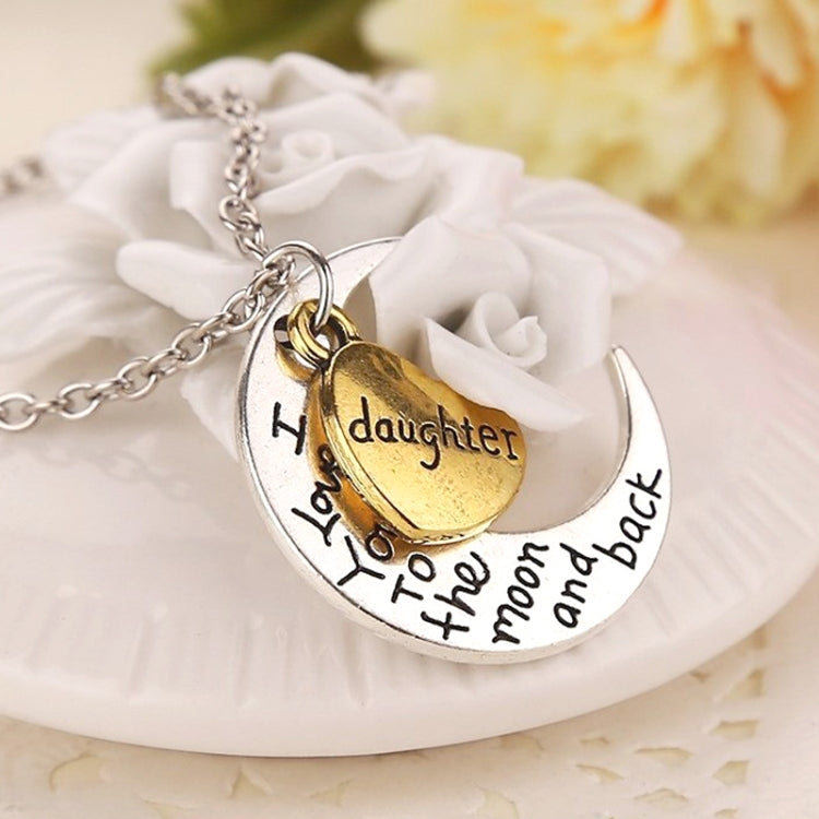 Collana con pendente placcato in lega a forma di mezzaluna con saluti incisi sul retro per la famiglia, diametro 3 cm, perimetro 9,4 cm (argento+oro per la figlia), For daughter