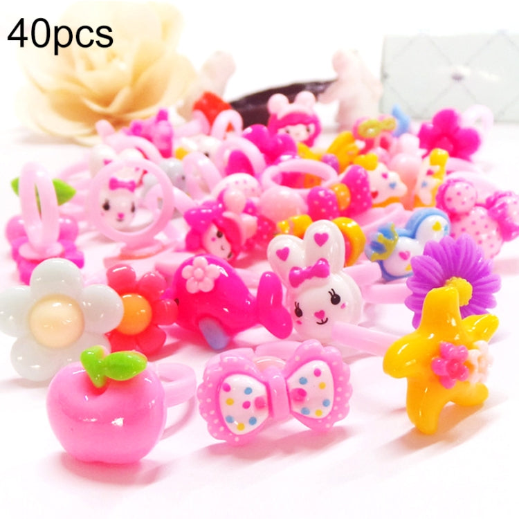 40 anelli per bambini, in resina, con fiocco e nodo, a forma di cuore animale, con simpatico cartone animato, superficie liscia, Smooth Surface, 40 PCS