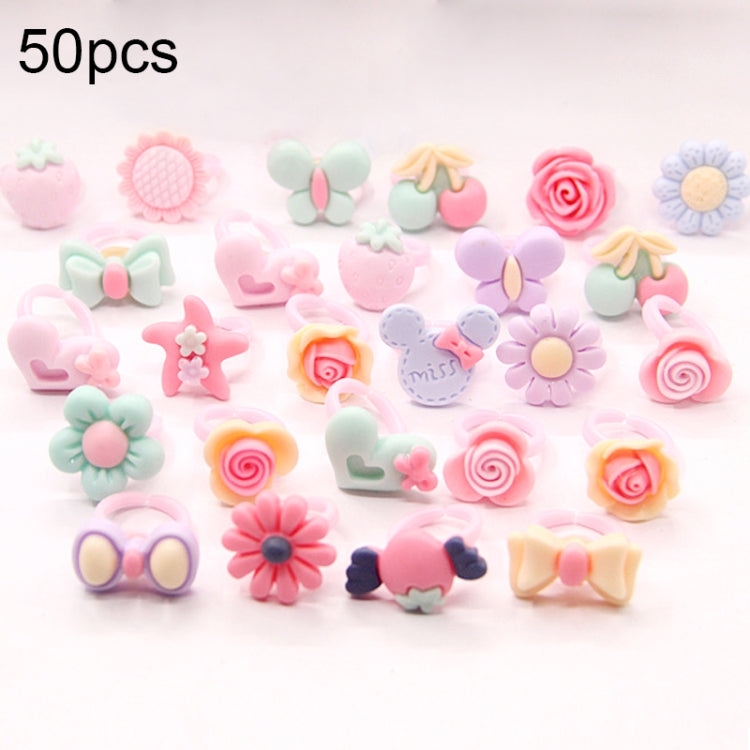 Anello con nodo a forma di cuore e fiocco in resina con fiore in resina da 50 pezzi per bambini, superficie smerigliata, Frosted Surface, 50 PCS
