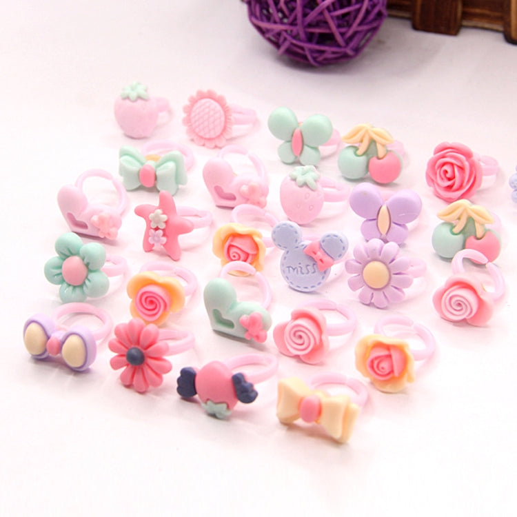 Anello con nodo a forma di cuore e fiocco in resina con fiore in resina da 50 pezzi per bambini, superficie smerigliata, Frosted Surface, 50 PCS