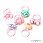 Anello con nodo a forma di cuore e fiocco in resina con fiore in resina da 50 pezzi per bambini, superficie smerigliata, Frosted Surface, 50 PCS