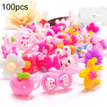 100 pezzi per bambini, simpatico cartone animato, fiore in resina, cuore animale, anello con fiocco, superficie liscia, Smooth Surface, 100 PCS