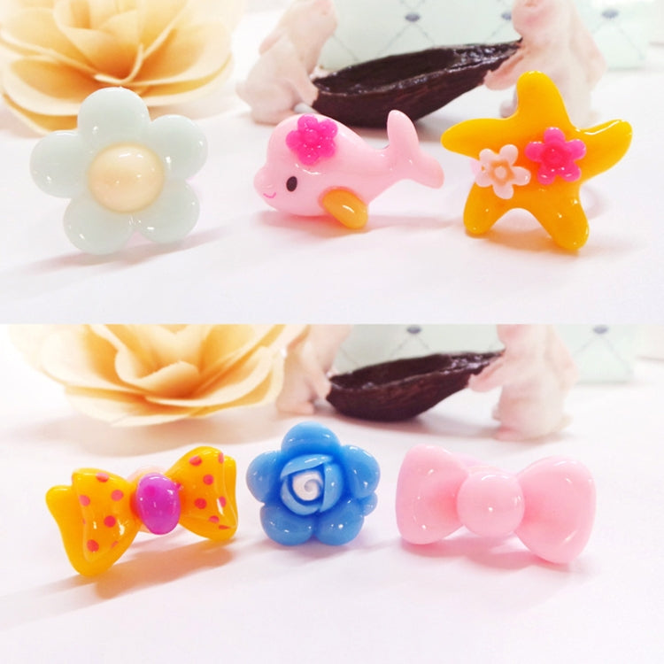 100 pezzi per bambini, simpatico cartone animato, fiore in resina, cuore animale, anello con fiocco, superficie liscia, Smooth Surface, 100 PCS