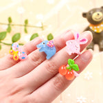 100 pezzi per bambini, simpatico cartone animato, fiore in resina, cuore animale, anello con fiocco, superficie liscia, Smooth Surface, 100 PCS
