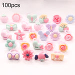 100 pezzi per bambini, simpatico cartone animato, fiore in resina, cuore animale, anello con fiocco, superficie smerigliata, Frosted Surface, 100 PCS