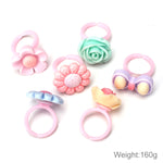100 pezzi per bambini, simpatico cartone animato, fiore in resina, cuore animale, anello con fiocco, superficie smerigliata, Frosted Surface, 100 PCS