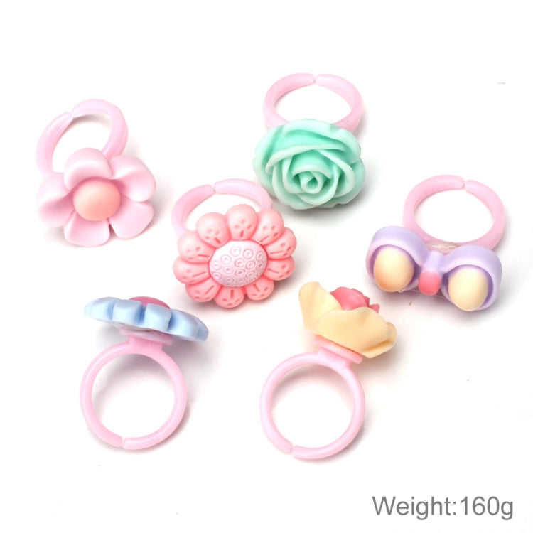 100 pezzi per bambini, simpatico cartone animato, fiore in resina, cuore animale, anello con fiocco, superficie smerigliata, Frosted Surface, 100 PCS