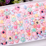 100 pezzi per bambini, simpatico cartone animato, fiore in resina, cuore animale, anello con fiocco, superficie smerigliata, Frosted Surface, 100 PCS