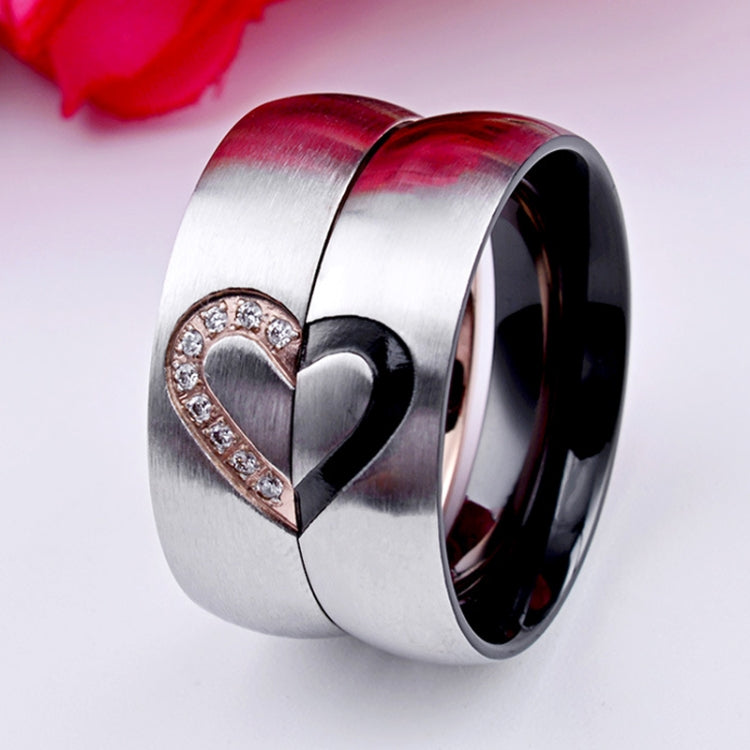 Anello per coppie con strass alla moda, cuore d'amore, anello in acciaio al titanio pregiato per uomo e donna (argento senza diamante, misura USA: 8), Silver without Diamond, US Size: 8