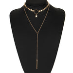 Semplice e sexy paillettes fatte a mano, nappe a stella, cerchio, catena clavicola, pendente lungo, catena a doppio strato, Double-layer Chain