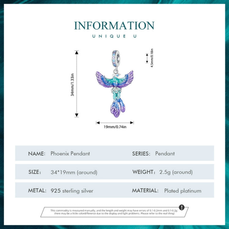 BSC880 S925 Sterling Silver Colorful Gradient Phoenix Ciondolo Accessori Braccialetto fai da te Perline, BSC880