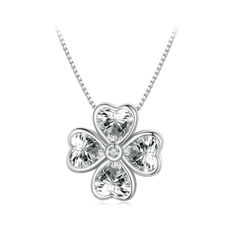 BSN334 Collana con pendente in argento sterling S925 placcato oro bianco Lucky Clover, BSN334