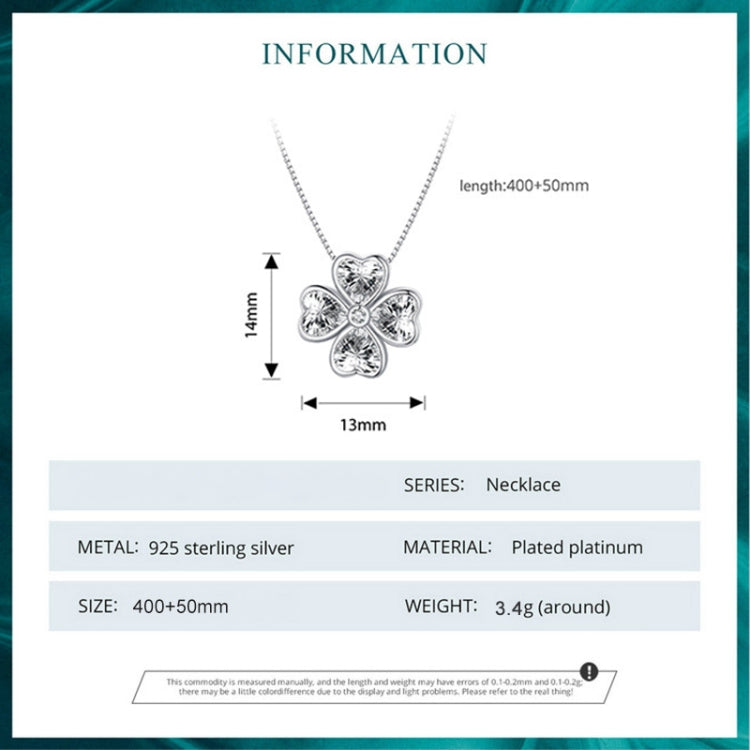 BSN334 Collana con pendente in argento sterling S925 placcato oro bianco Lucky Clover, BSN334
