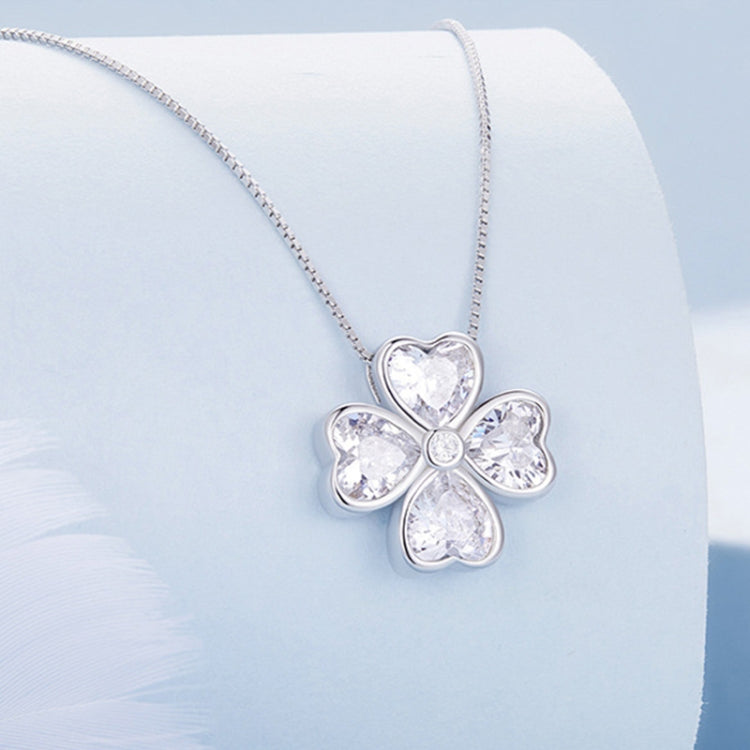 BSN334 Collana con pendente in argento sterling S925 placcato oro bianco Lucky Clover, BSN334