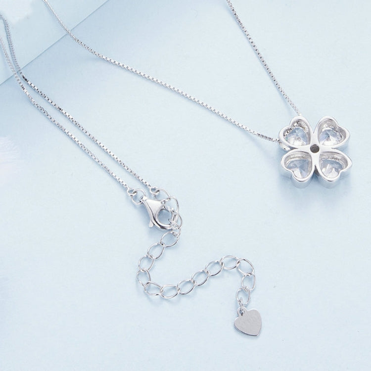 BSN334 Collana con pendente in argento sterling S925 placcato oro bianco Lucky Clover, BSN334