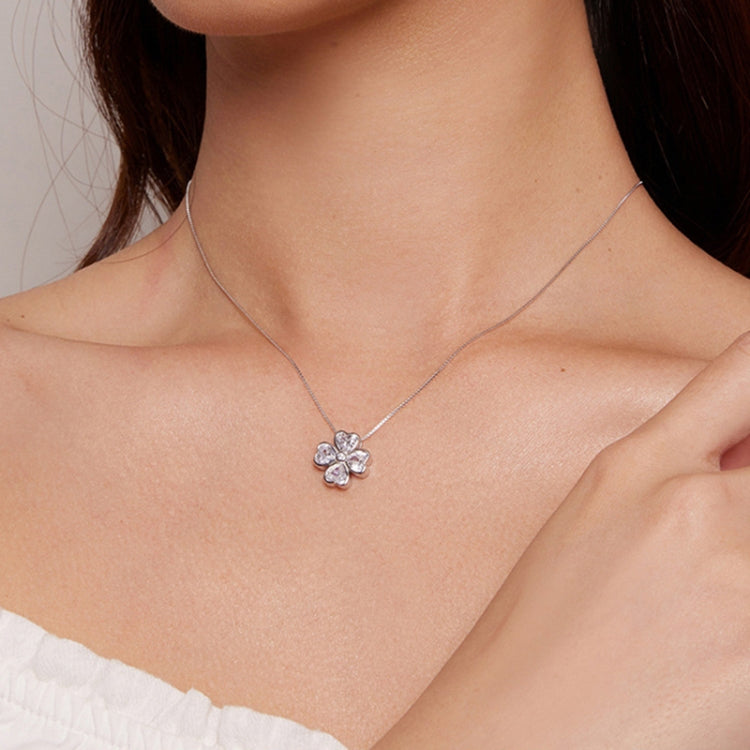 BSN334 Collana con pendente in argento sterling S925 placcato oro bianco Lucky Clover, BSN334