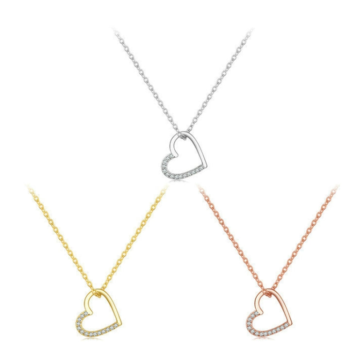 SCN347-B Sterling Silver S925 Zircon Collana semplice a forma di cuore vuoto di moda, SCN347-B, SCN347-C
