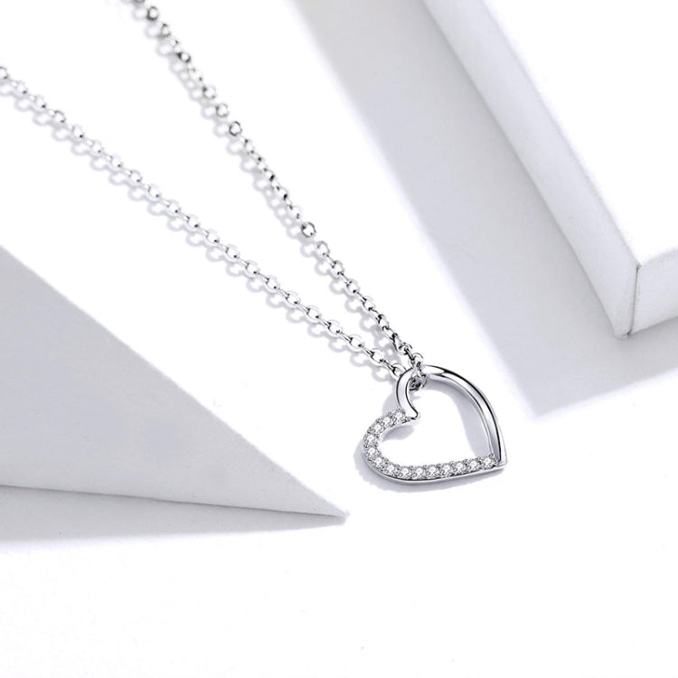 SCN347-B Sterling Silver S925 Zircon Collana semplice a forma di cuore vuoto di moda, SCN347-B, SCN347-C