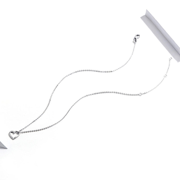 SCN347-B Sterling Silver S925 Zircon Collana semplice a forma di cuore vuoto di moda, SCN347-B, SCN347-C