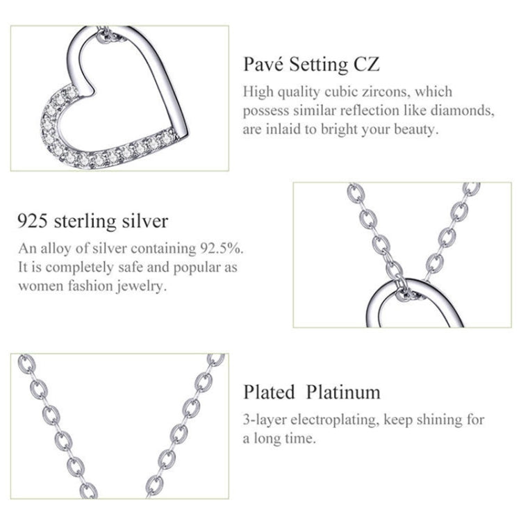 SCN347-B Sterling Silver S925 Zircon Collana semplice a forma di cuore vuoto di moda, SCN347-B, SCN347-C