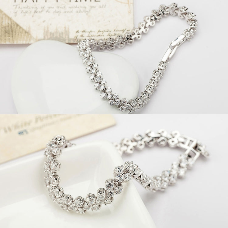 Braccialetti romani incrostati di zirconi di moda da 16 cm. Gioielli con bracciale placcato in platino, 16cm