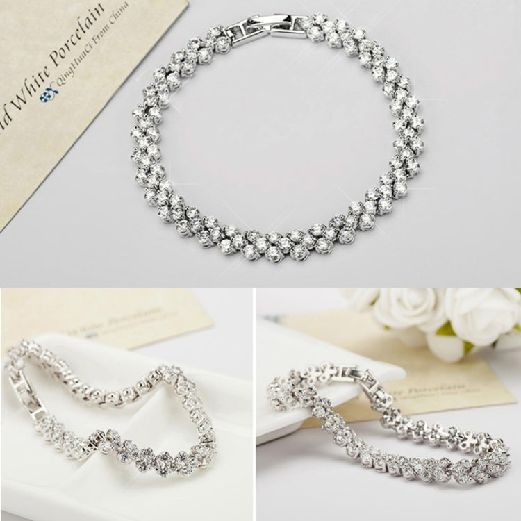 Braccialetti romani incrostati di zirconi di moda da 16 cm. Gioielli con bracciale placcato in platino, 16cm