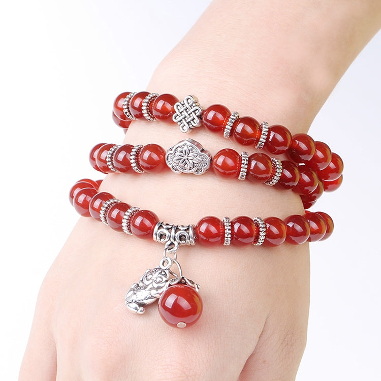 Bracciale con perline di granato accessorio per gioielli di moda, Garnet, Blue Sandstone & Calabash, Red Agate & Buddha Head, Aquamarine & Longevity Lock, White Jade, Pink Crystal & Cat, Pink Crystal & Elephant & Fish, Red Agate & Elephant