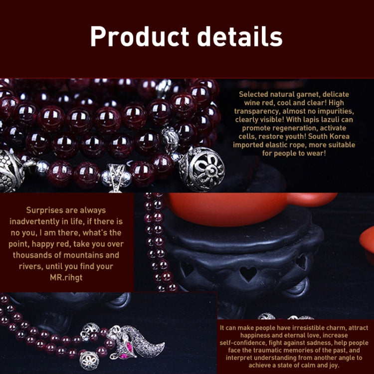 Bracciale con perline di granato accessorio per gioielli di moda, Garnet, Blue Sandstone & Calabash, Red Agate & Buddha Head, Aquamarine & Longevity Lock, White Jade, Pink Crystal & Cat, Pink Crystal & Elephant & Fish, Red Agate & Elephant