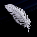 Spilla a corpetto per abiti in platino di alta qualità con motivo semplice piuma da donna, Feather Pattern