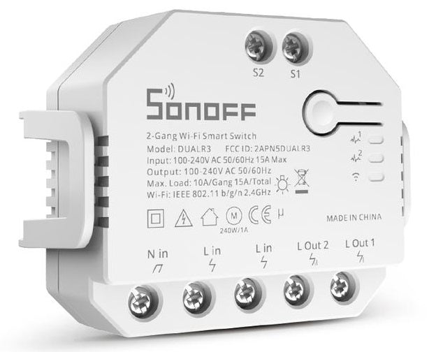 Interruttore smart wireless 2 contatti 100-240V 10-15A Sonoff DIY-DUALR3 6920075775402 DIYDUALR3 K342