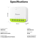 Relè smart Sonoff MINI DUO Zigbee 2 canali da incasso MINI-ZB2GS 6920075743616 K472