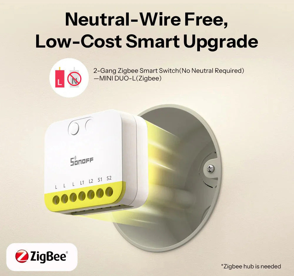 Relè smart Sonoff MINI-ZB2GS-L Zigbee 2 canali senza neutro 6920075743463 MINI-ZB2GS-L K497