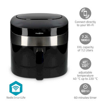 SmartLife Hot Air Fryer | Wi-Fi | 7.2 l | Timer: 60 min | Number of preset programs: 8 | Digital | Android™ / IOS | Black